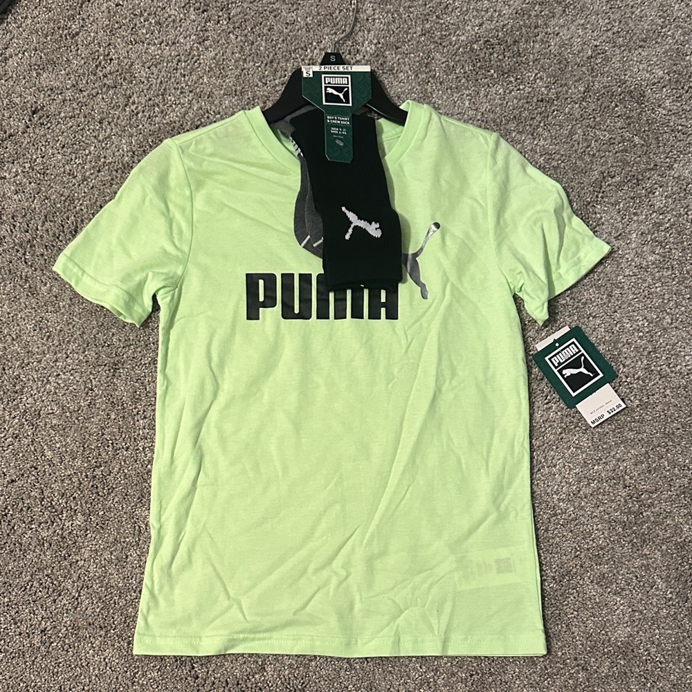 Puma Men's Light Green Short Sleeve Logo Tee